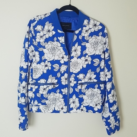 Banana Republic Bomber Jacket Blue Floral Size S - Picture 1 of 7